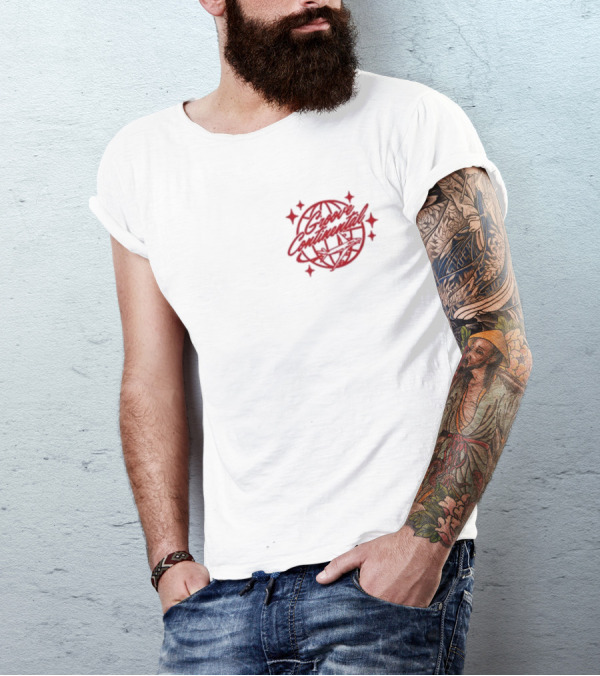 Yung Bae Groove Continental Red Globe Graphic With Stars T-Shirt