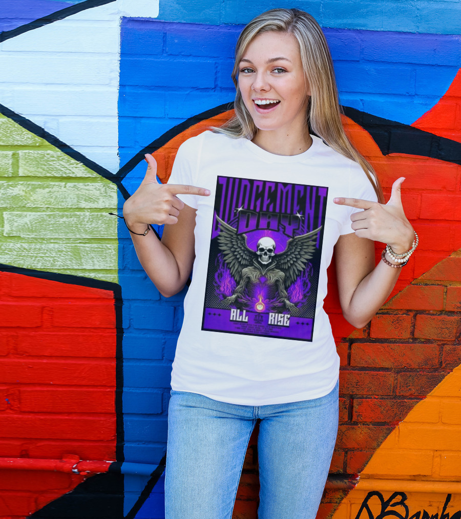 Judgment Day All Rise Skeleton Wings Purple Flame T-Shirt