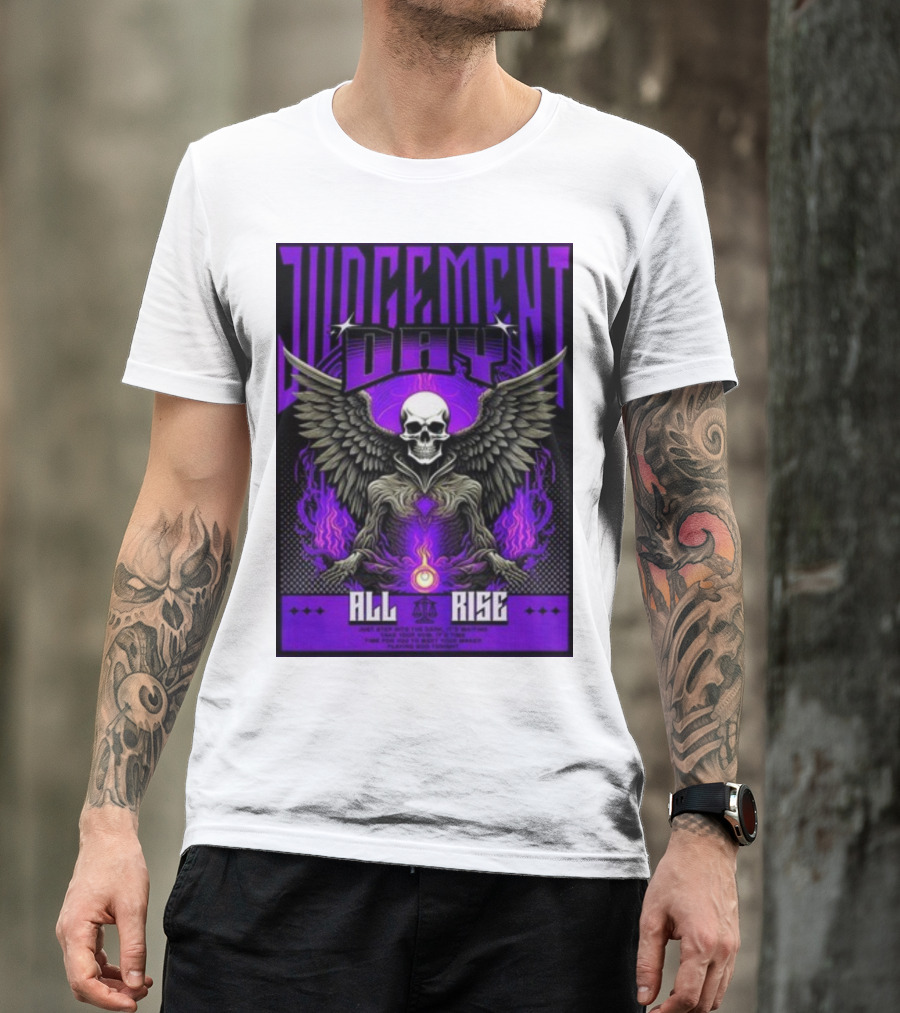 Judgment Day All Rise Skeleton Wings Purple Flame T-Shirt