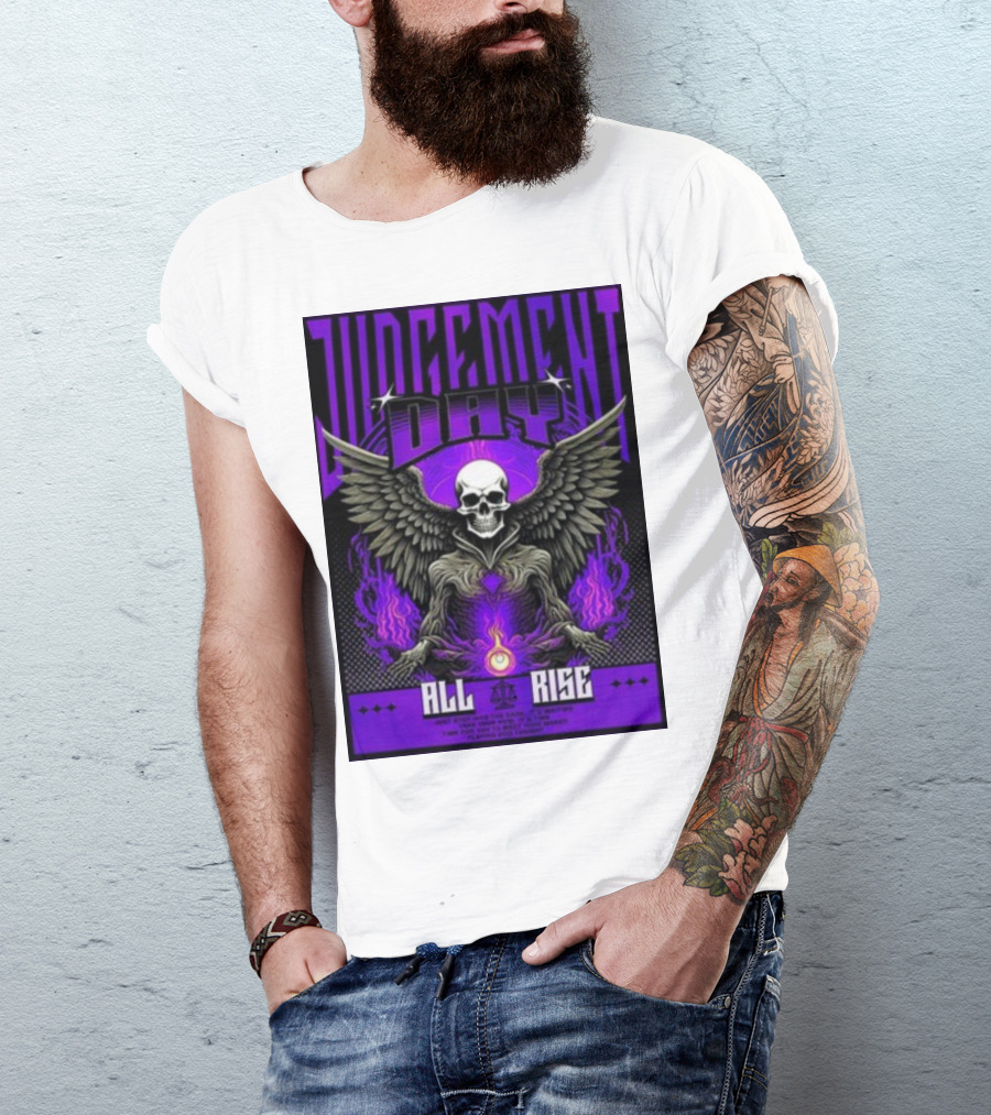 Judgment Day All Rise Skeleton Wings Purple Flame T-Shirt