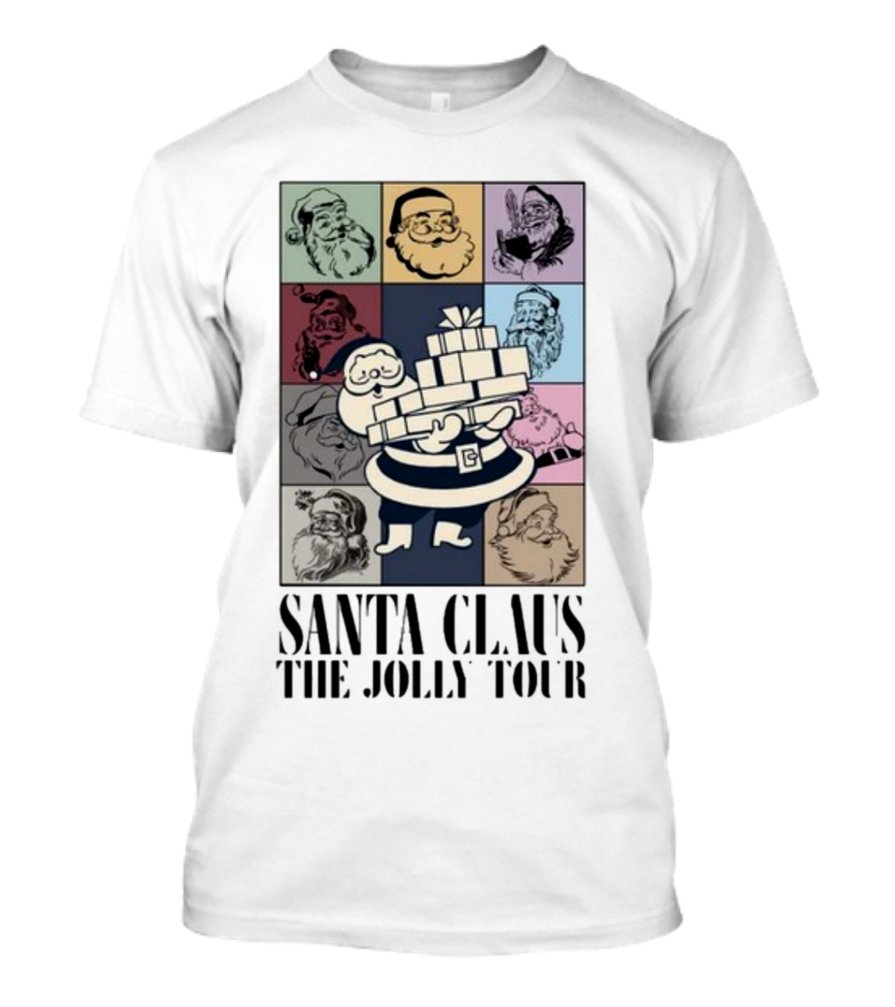 Santa Claus The Jolly Tour Vintage Santa Square Collage T-Shirt
