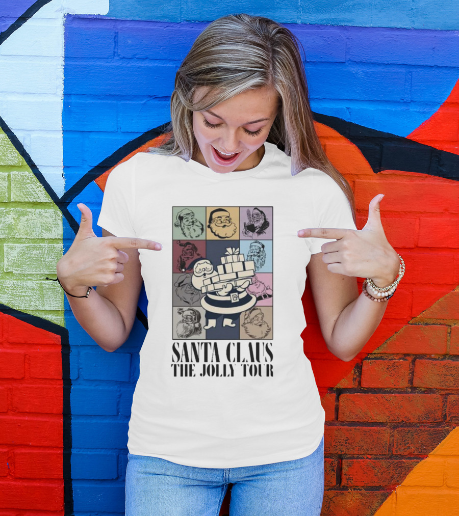 Santa Claus The Jolly Tour Vintage Santa Square Collage T-Shirt