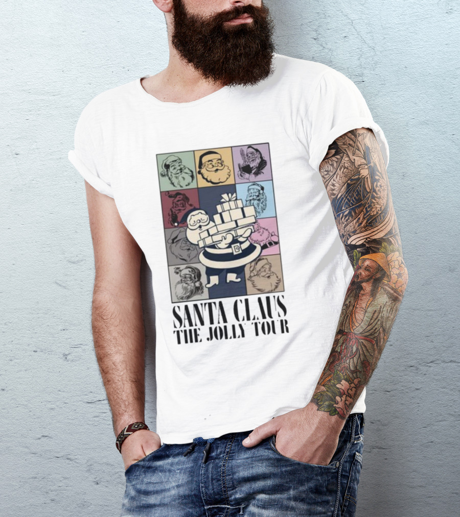 Santa Claus The Jolly Tour Vintage Santa Square Collage T-Shirt