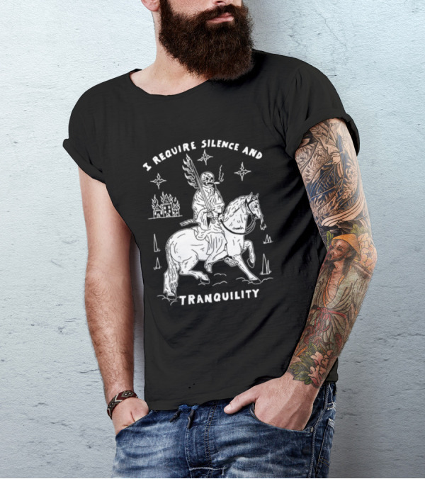 I Require Silence And Tranquility Grim Reaper On Horse With Burning Castle And Stars T-Shirt