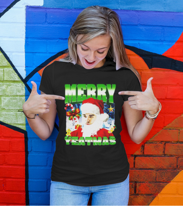 Memeabletees Merry Yeatmas Santa Claus Candy Canes And Snowflakes T-Shirt