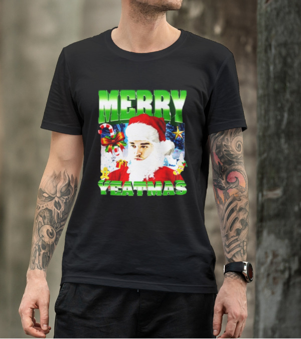 Memeabletees Merry Yeatmas Santa Claus Candy Canes And Snowflakes T-Shirt