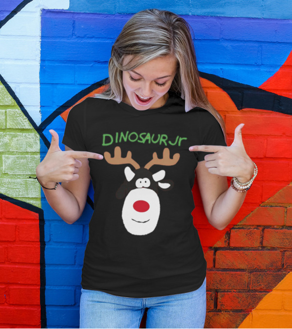 Dinosaur Jr Reindeer With Red Nose And Antlers T-Shirt