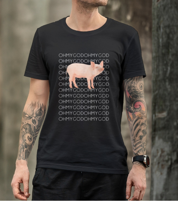 Vessyteena Shane Dawson Oh My God Pig Repeated Text Pink Pig Image T-Shirt