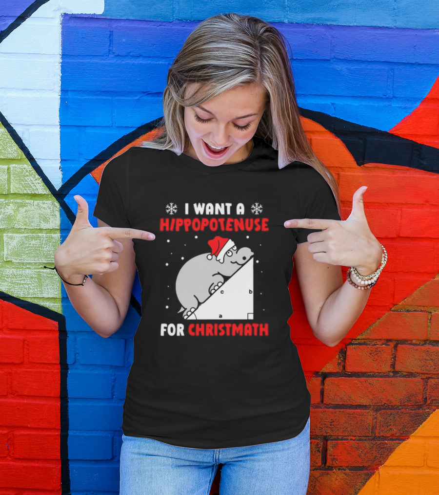 I Want A Hippopotenuse For Christmath Santa Hippo Geometry T-Shirt