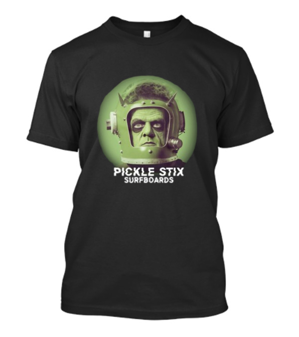 PICKLE STIX SURFBOARDS SPACEMAN HELMET GREEN BACKGROUND T-Shirt