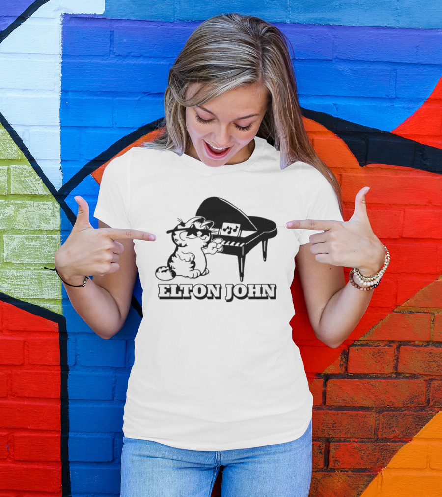 Garf At The Piano With Elton John Motif T-Shirt