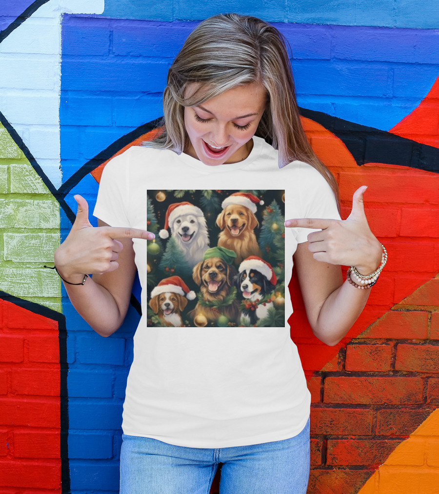 Christmas Puppies Santa Hats Winter Holiday Puppy T-Shirt
