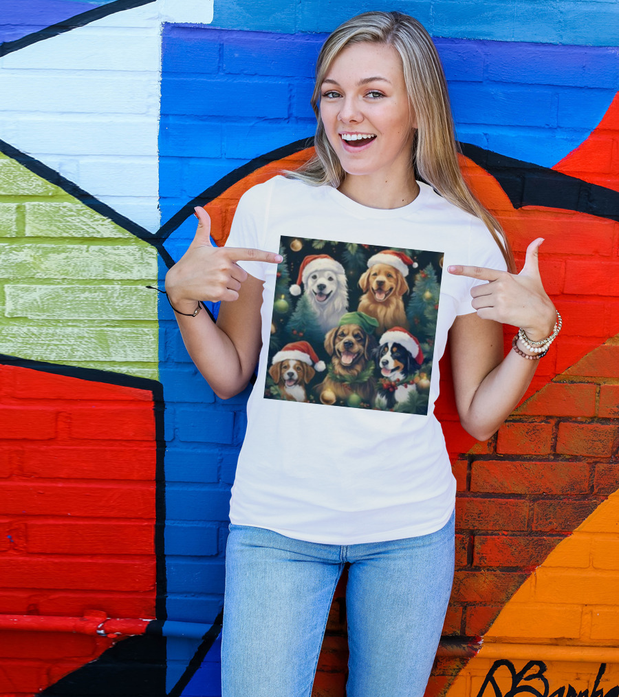 Christmas Puppies Santa Hats Winter Holiday Puppy T-Shirt