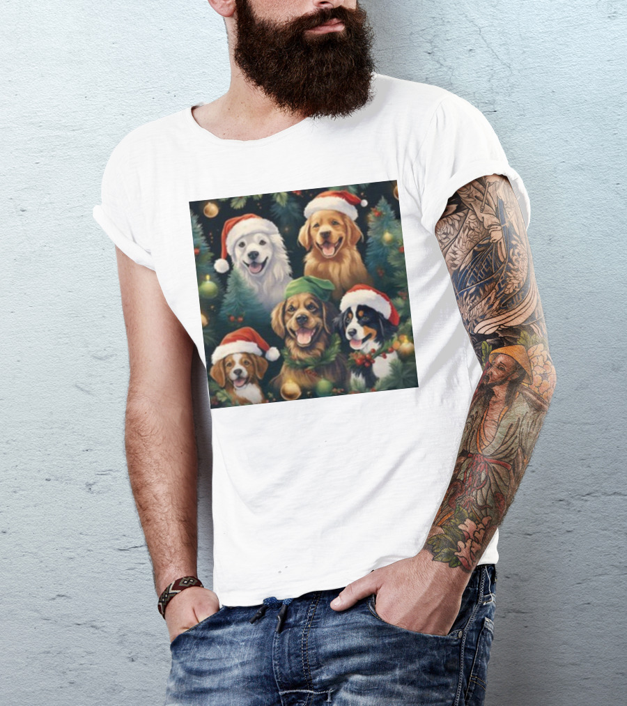 Christmas Puppies Santa Hats Winter Holiday Puppy T-Shirt