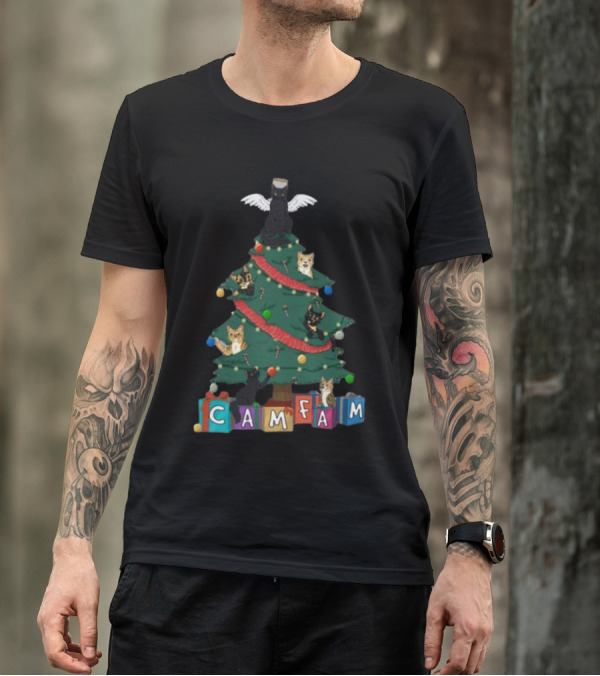 Cam Fam Christmas Cats On Festive Tree With Presents T-Shirt