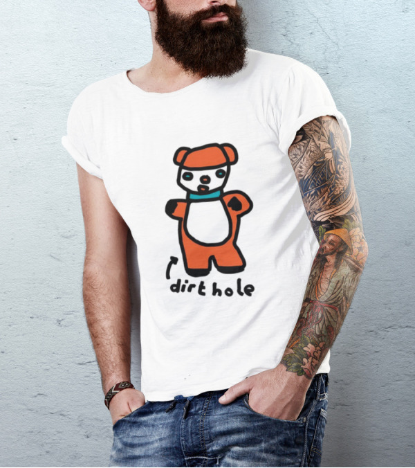 Dirthole Bear Illustration With Orange Outfit And Black Hat T-Shirt