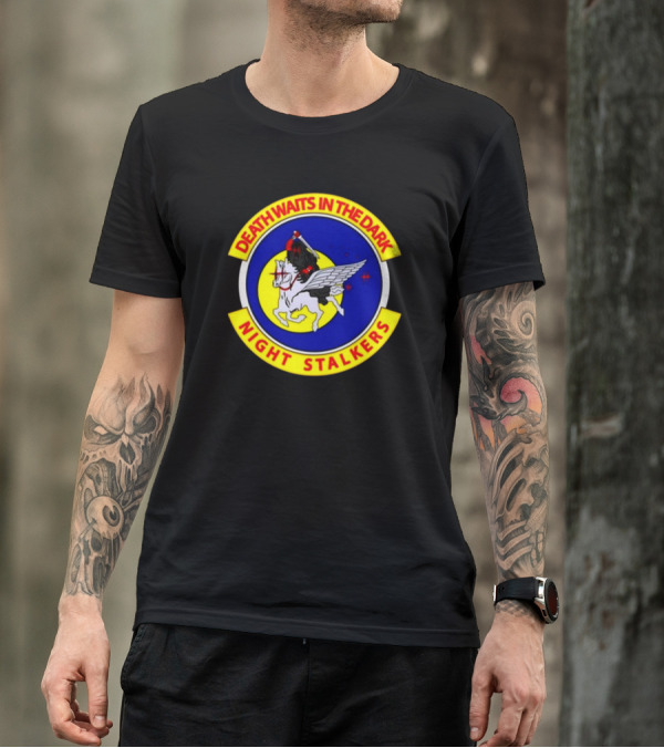 Death Waits In The Dark Night Stalkers Pegasus Emblem T-Shirt