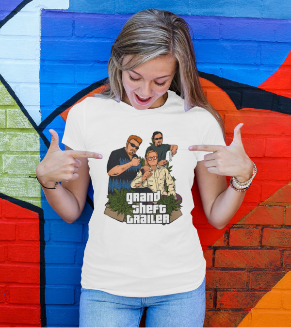 Grand Theft Trailer Cannabis Comedy Trio With Sunglasses And Pistol T-Shirt
