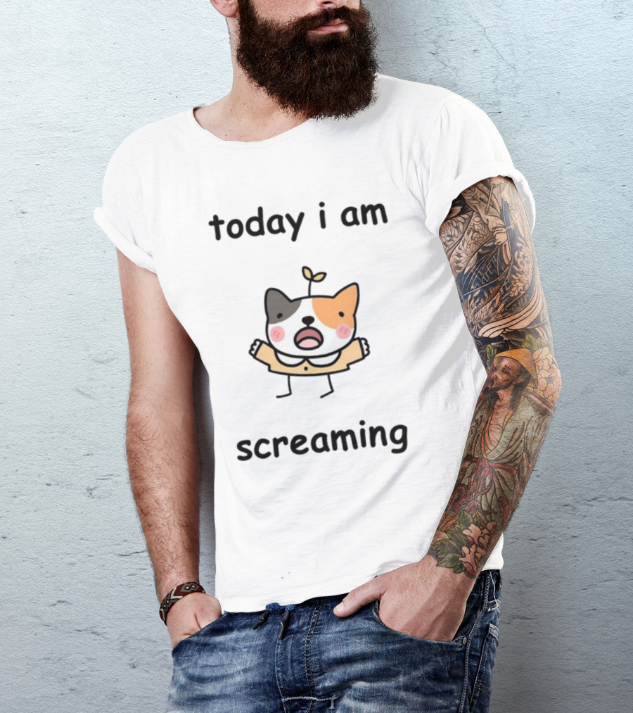 Today I Am Screaming Corgi Cartoon With Leaf Sprout T-Shirt