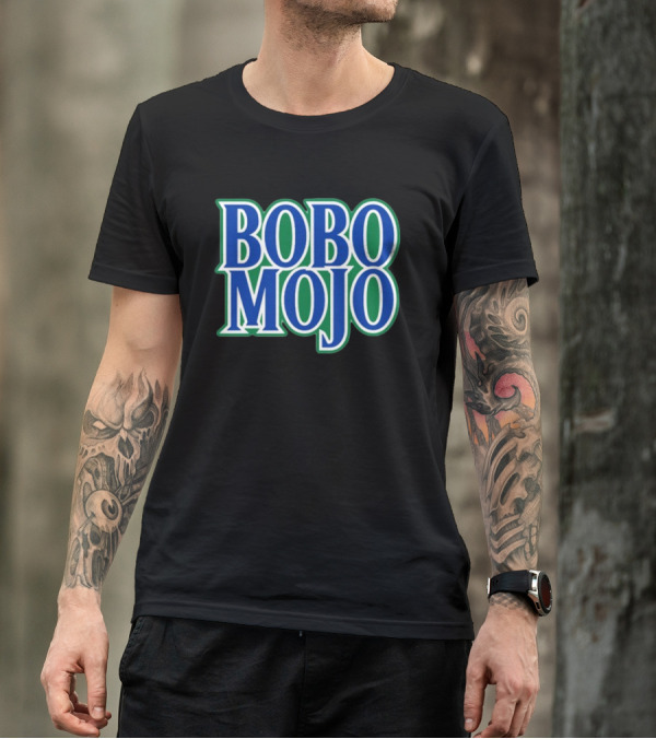 BOBO MOJO Retro Bold Blue And Green Text T-Shirt