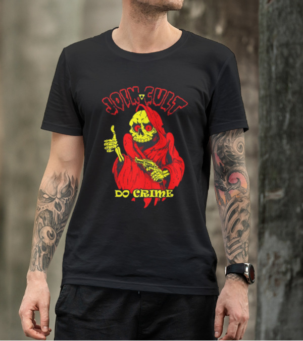 Join Cult Do Crime Grim Reaper Skeleton With Gun T-Shirt