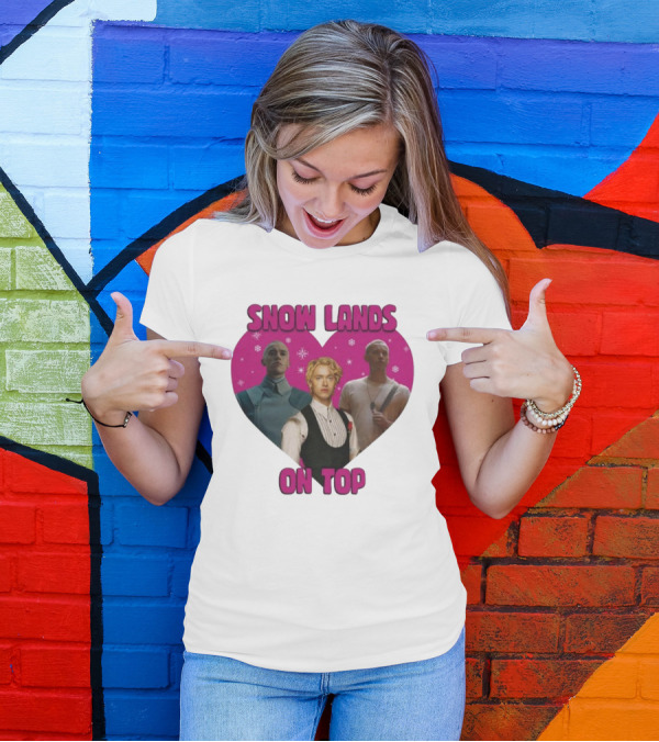 Snow Lands On Top Heart Pink Background Snowflakes T-Shirt