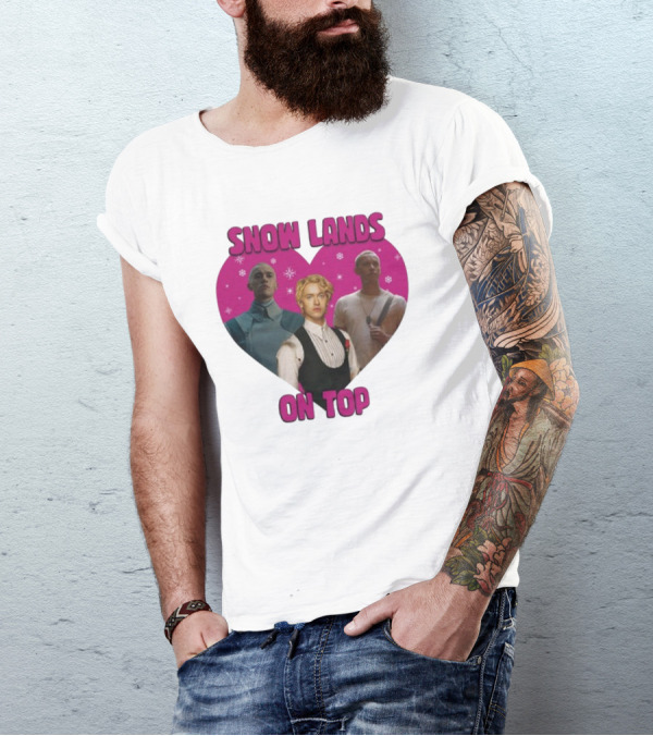 Snow Lands On Top Heart Pink Background Snowflakes T-Shirt