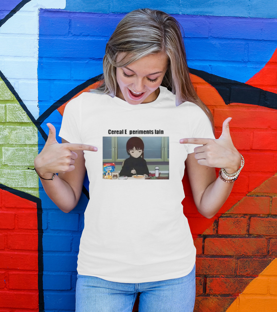 Cereal Experiments Lain Goofyahhtees Breakfast Scene With Cartoon Cereal Box T-Shirt