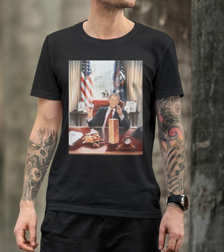 Printify George Bush Jenga Towers In Oval Office T-Shirt