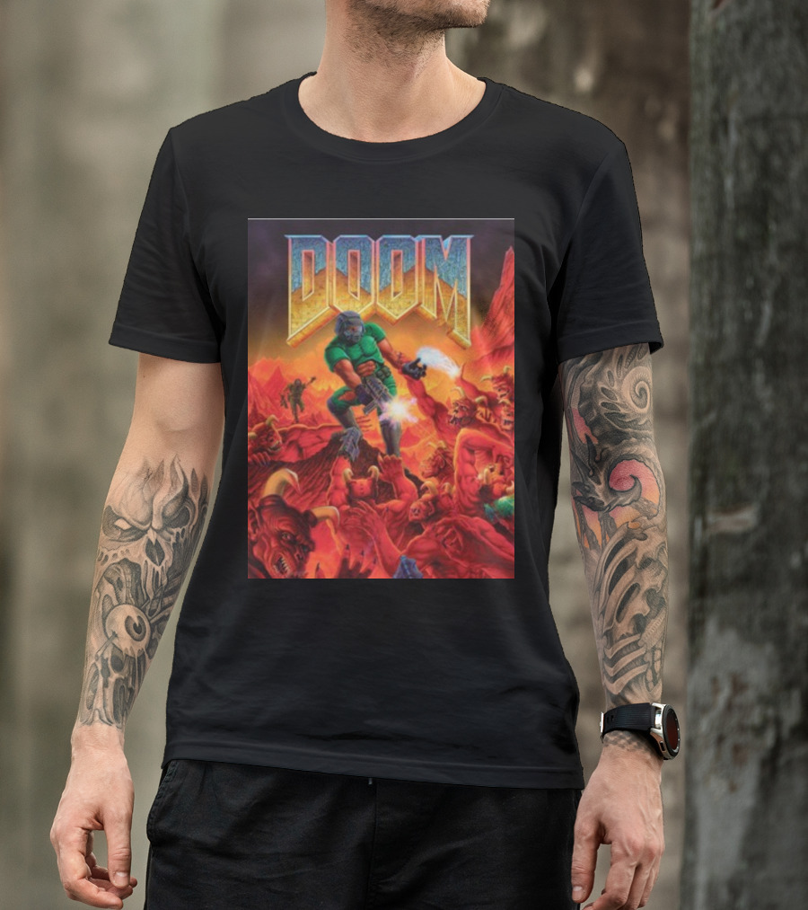 Doom 1993 Classic Poster Art Steam Key Retro Action Game T-Shirt