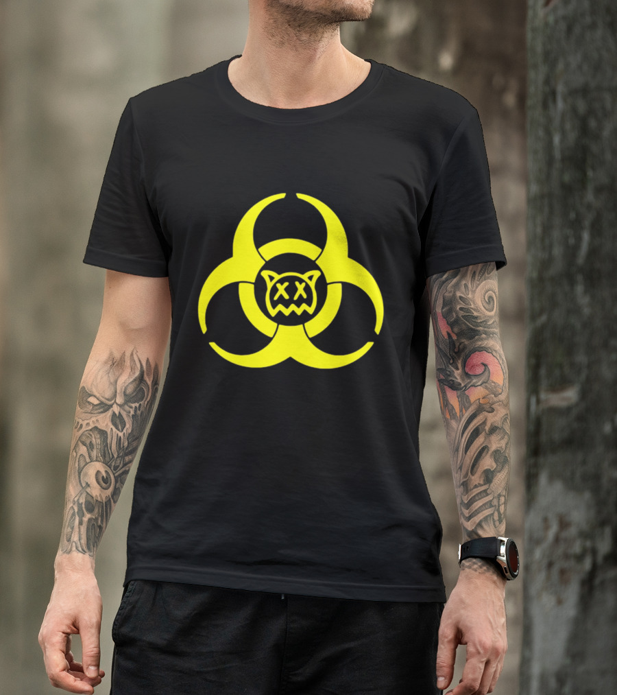 Ren Biohazard Symbol With X-Eyed Cat Face T-Shirt