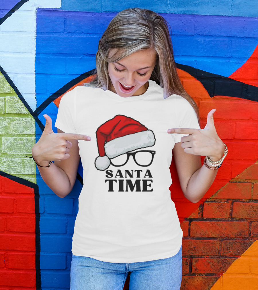 Santa Time With Santa Hat And Glasses T-Shirt