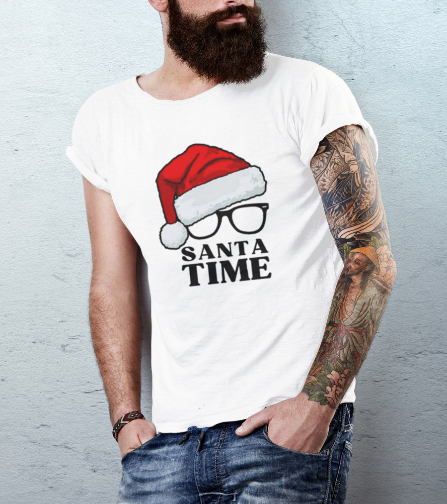 Santa Time With Santa Hat And Glasses T-Shirt