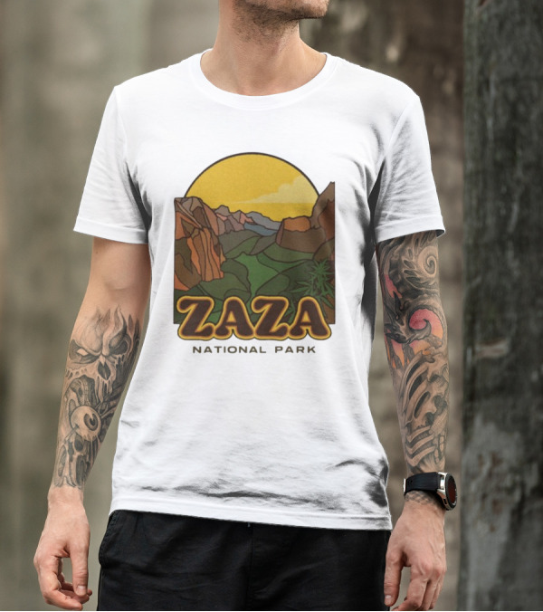 Zaza National Park Vintage Landscape With Mountains And Yellow Sunset T-Shirt