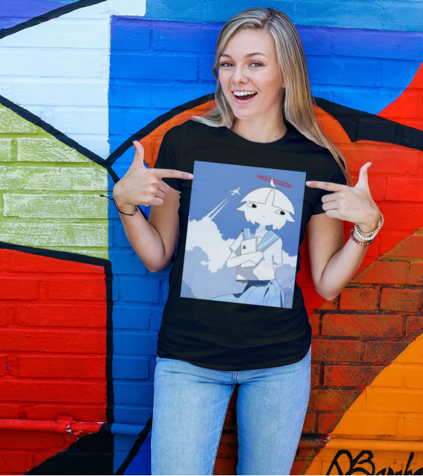 Chew Chewer Clowdy Girl With Halo And Airplane In Blue Sky T-Shirt