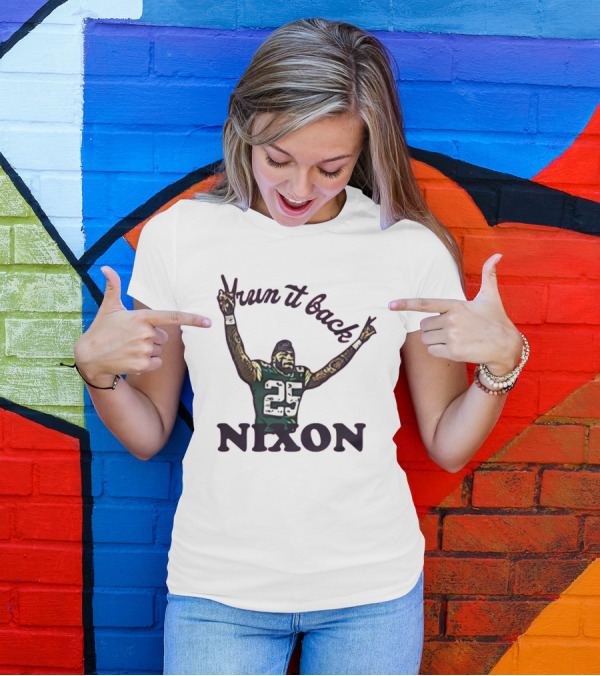 Run It Back Nixon Number 25 Football Victory Pose T-Shirt