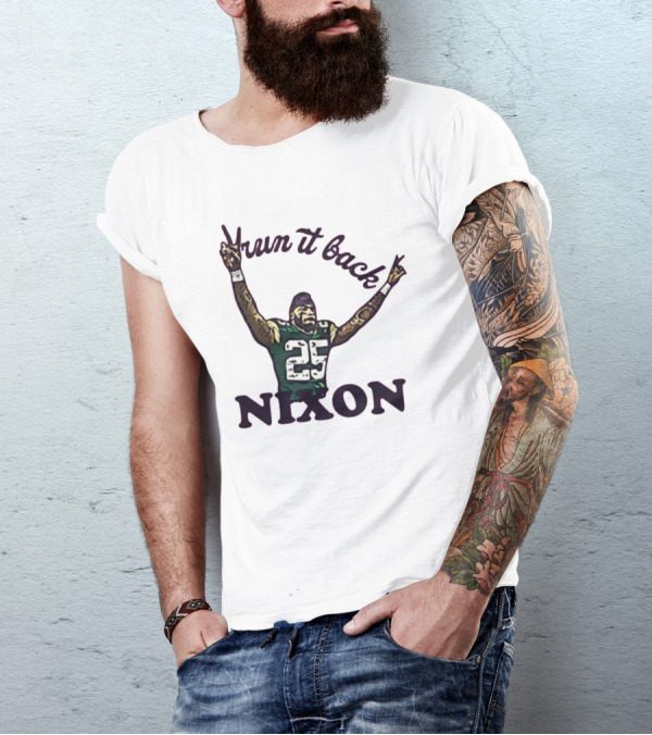 Run It Back Nixon Number 25 Football Victory Pose T-Shirt