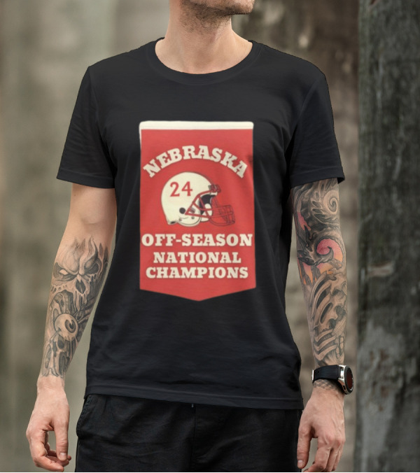 Nebraska Off-Season National Champions Red Helmet Banner T-Shirt