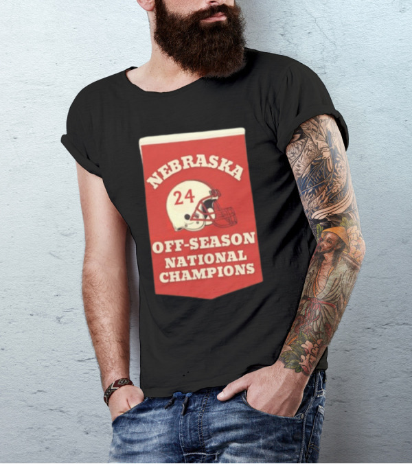 Nebraska Off-Season National Champions Red Helmet Banner T-Shirt