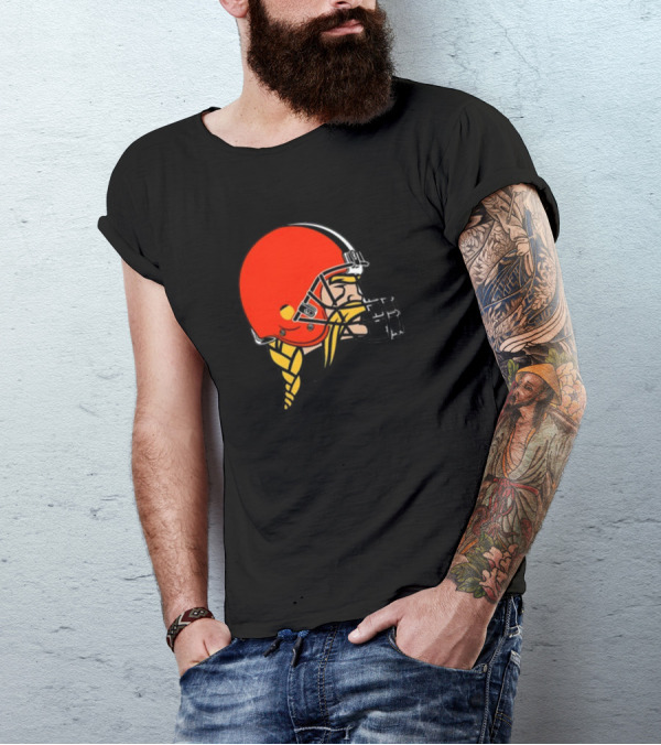 Vikings Helmet Featuring Browns Colors And Iconic Braided Warrior T-Shirt