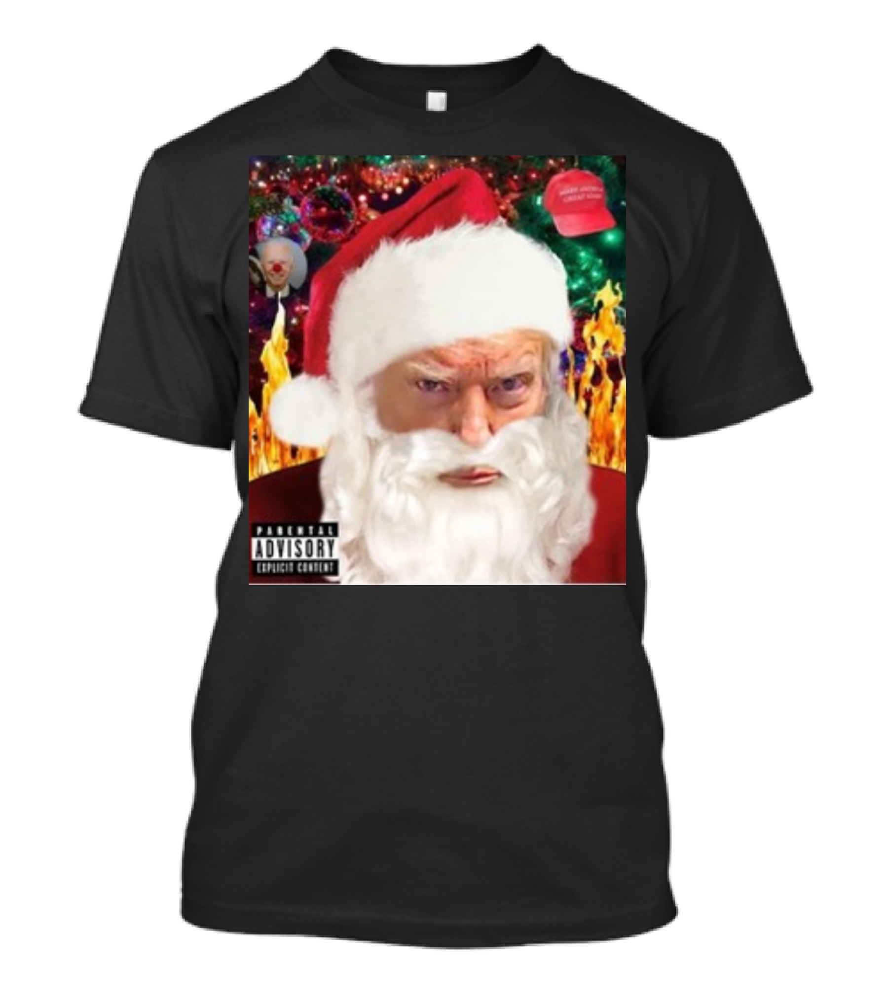 The Trump Santa Shot Parental Advisory Explicit Content Christmas Hat T-Shirt