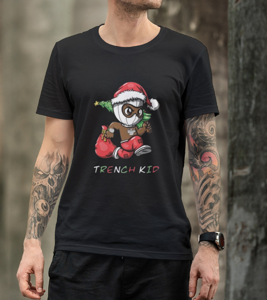 Exclusive Lil Tjay Trench Kid Christmas Santa Costume Running Tree T-Shirt