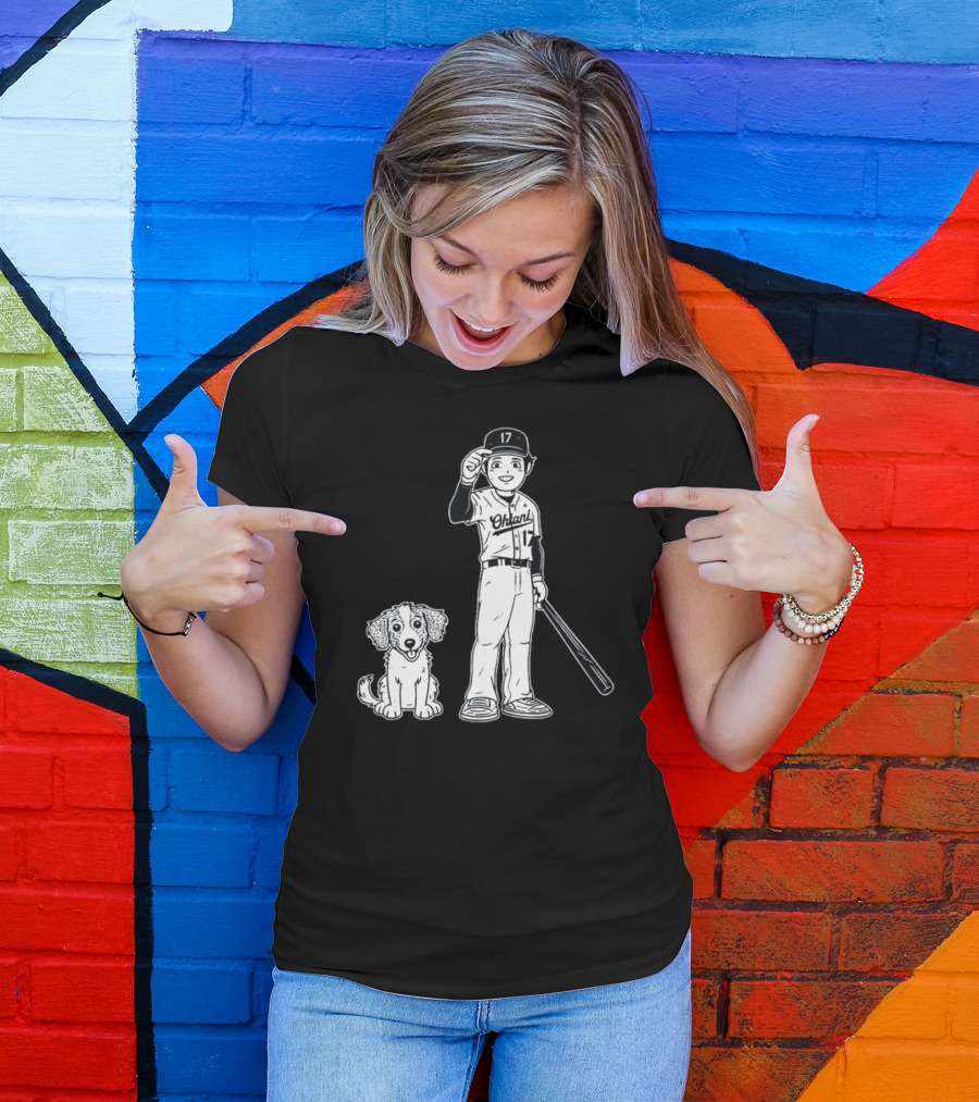 Rotowear Shohei Ohtani 17 Baseball And Dog T-Shirt
