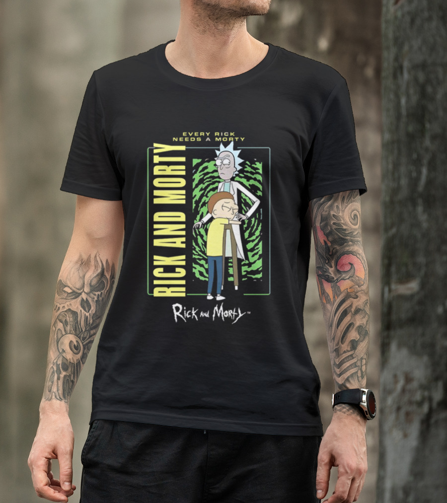 Every Rick Needs A Morty Rick And Morty Portal Green Background Duo T-Shirt
