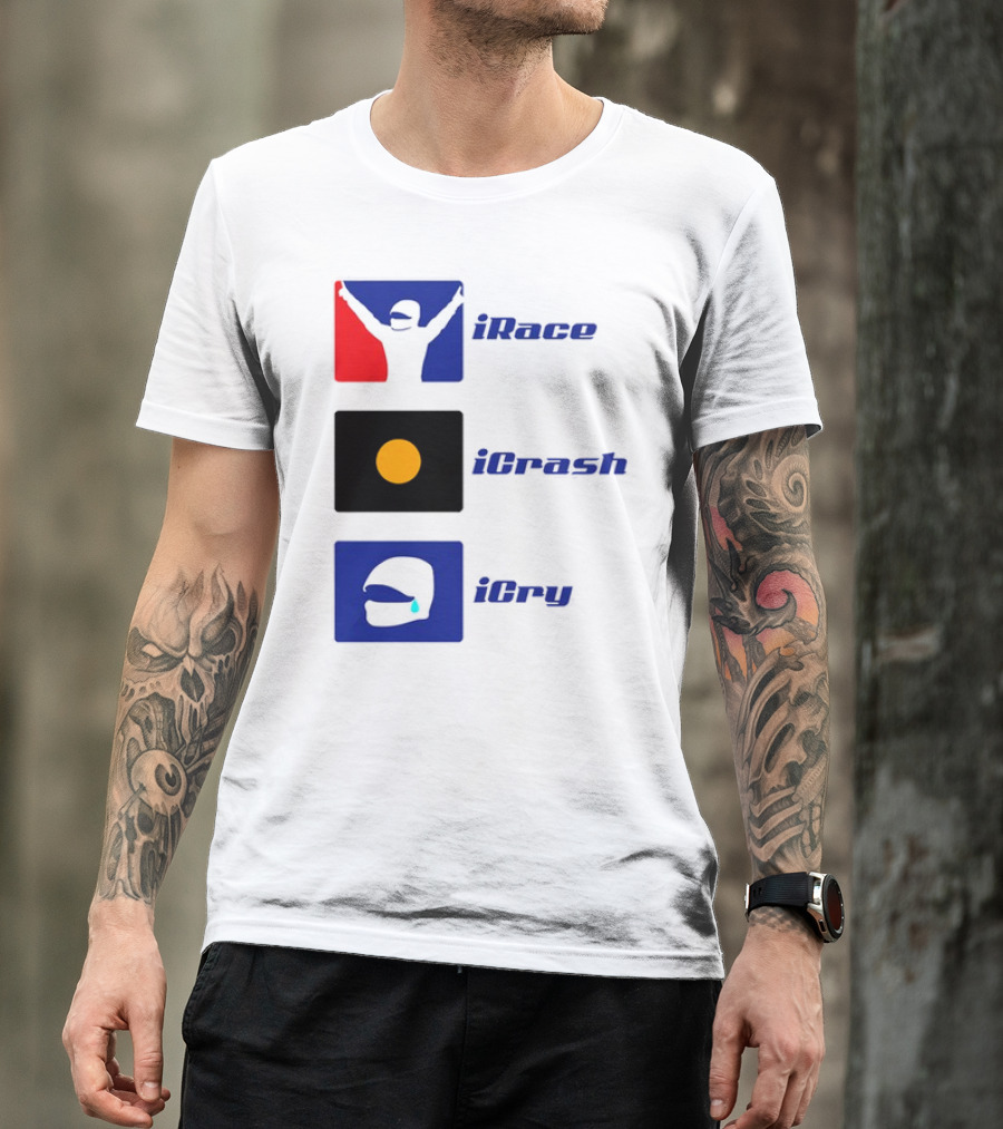 Basic Ollie IRace ICrash ICry Racing Icons And Emojis T-Shirt
