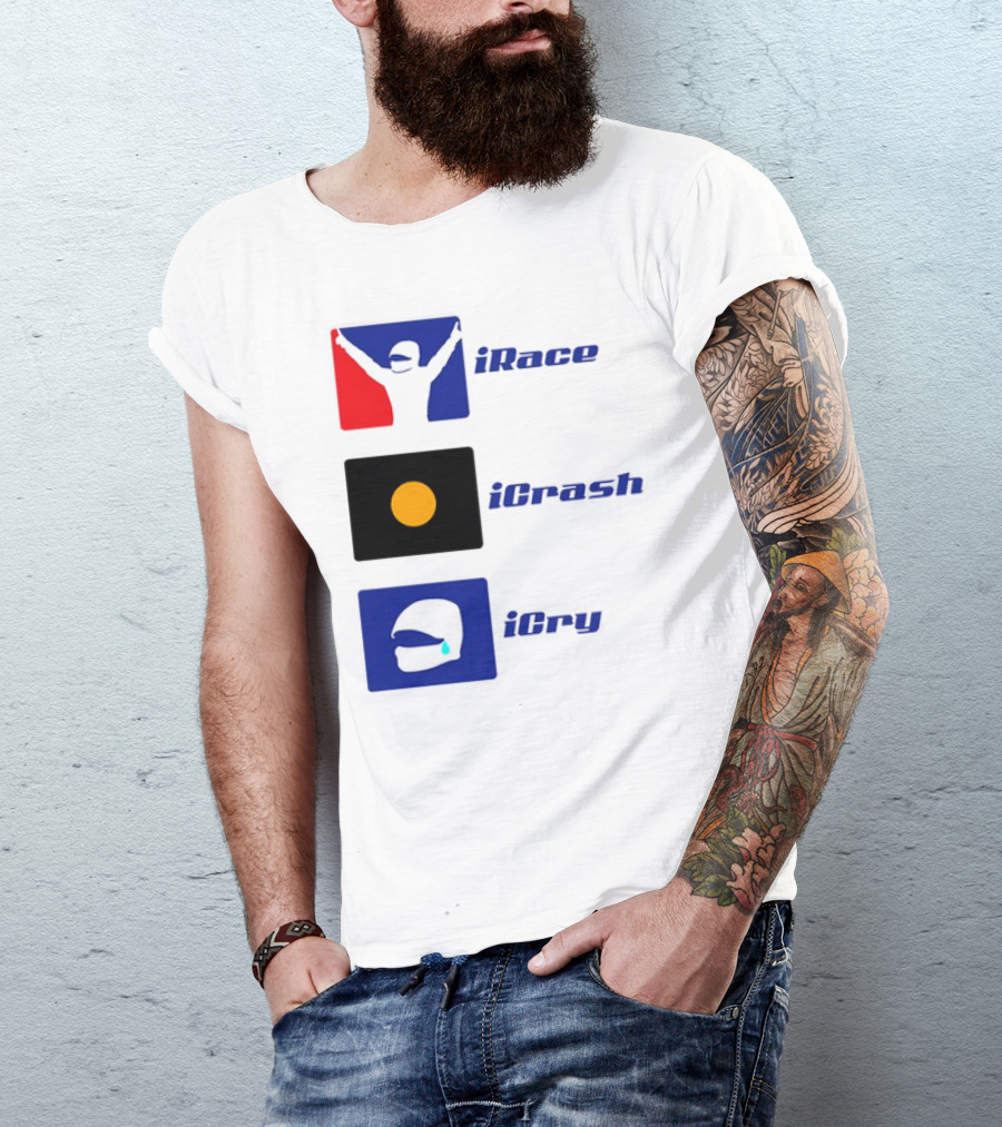 Basic Ollie IRace ICrash ICry Racing Icons And Emojis T-Shirt
