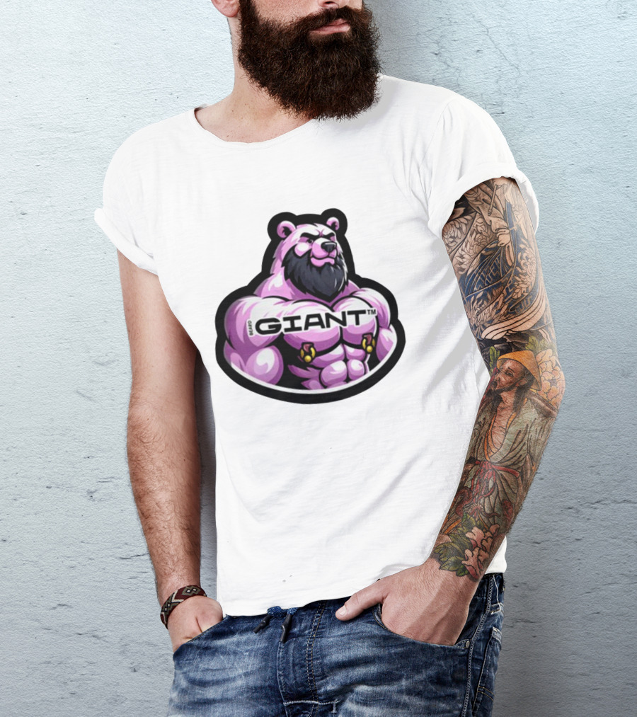 Giant Beard Bear Muscle Pink T-Shirt