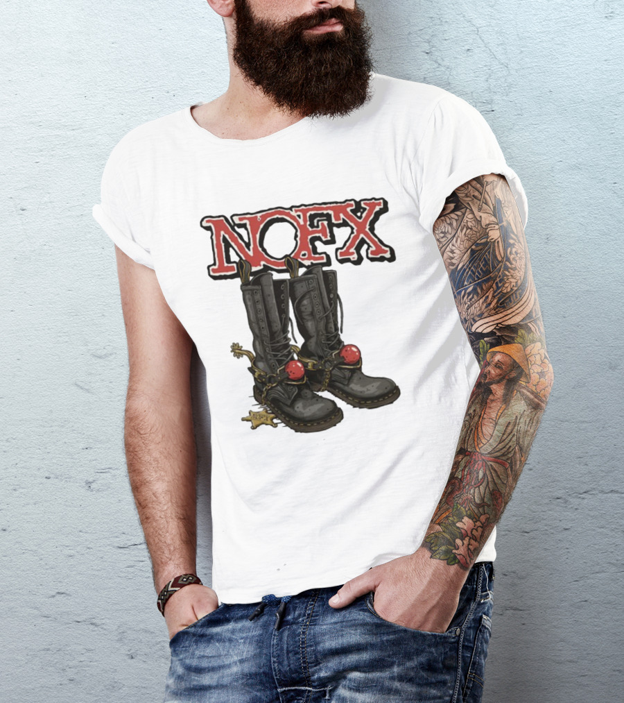 NOFX Punk Boots With Chains And Red Orbs T-Shirt