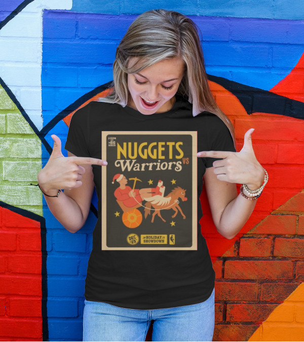Nuggets Vs Warriors Big Screen 25th December Holiday Showdown Santa Riding Horse T-Shirt