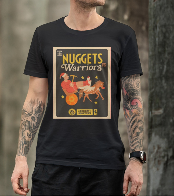 Nuggets Vs Warriors Big Screen 25th December Holiday Showdown Santa Riding Horse T-Shirt